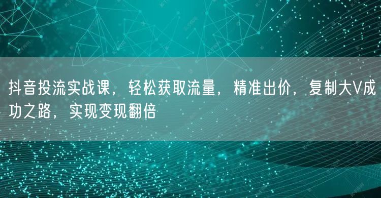 抖音投流实战课，轻松获取流量，精准出价，复制大V成功之路，实现变现翻倍