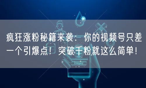 疯狂涨粉秘籍来袭：你的视频号只差一个引爆点！突破千粉就这么简单！