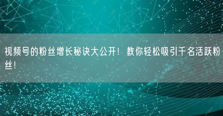 视频号的粉丝增长秘诀大公开！教你轻松吸引千名活跃粉丝！