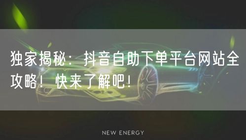 独家揭秘：抖音自助下单平台网站全攻略！快来了解吧！