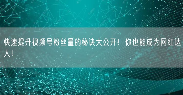 快速提升视频号粉丝量的秘诀大公开！你也能成为网红达人！