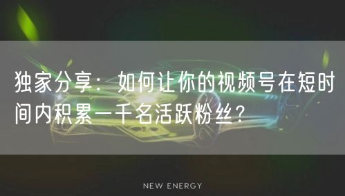 独家分享：如何让你的视频号在短时间内积累一千名活跃粉丝？