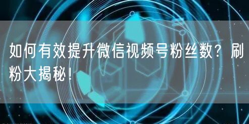 如何有效提升微信视频号粉丝数？刷粉大揭秘！