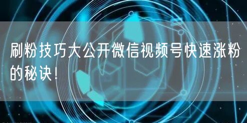 刷粉技巧大公开微信视频号快速涨粉的秘诀！