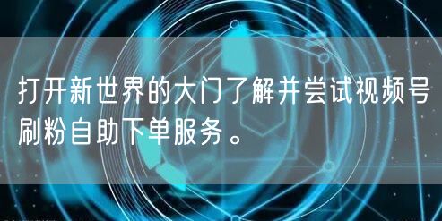 打开新世界的大门了解并尝试视频号刷粉自助下单服务。